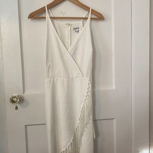 Glamorous white midi dress with fringe